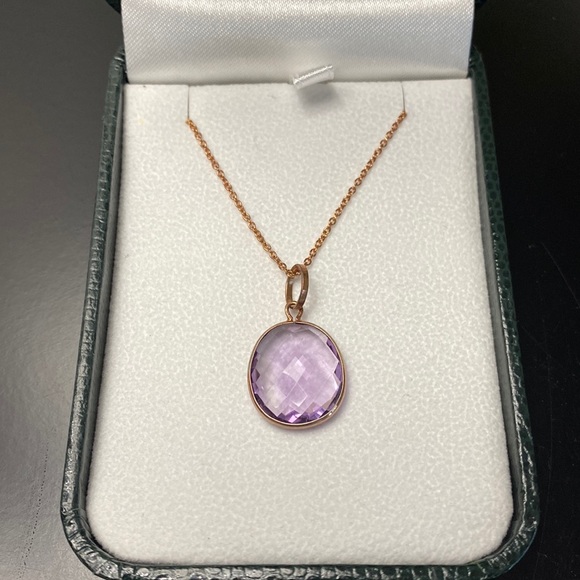 Jewelry - Amethyst Pendant with Sterling Silver and 18K Rose Gold Plated Chain